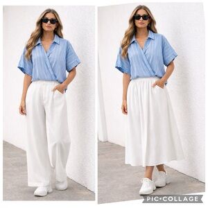 IKY & ME STRIPE FAUX WRAP SHIRT